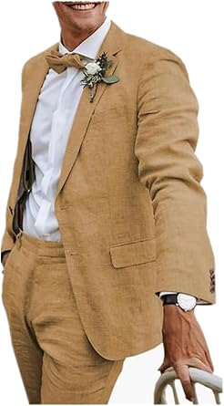 Summer Linen Mens Suits Wedding Mens Tuxedo Beach Grooms