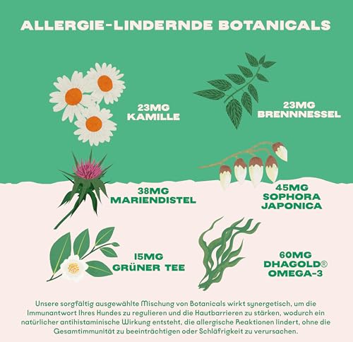 Bonza Bioactive Bites for Dogs – Allergy & Skin Support – Itchy Skin Relief Chew with Botanicals, Omega-3, Probiotics & Prebiotics – Natural Antihistamine, Soothes Skin & Supports Coat – 60 Soft Chews