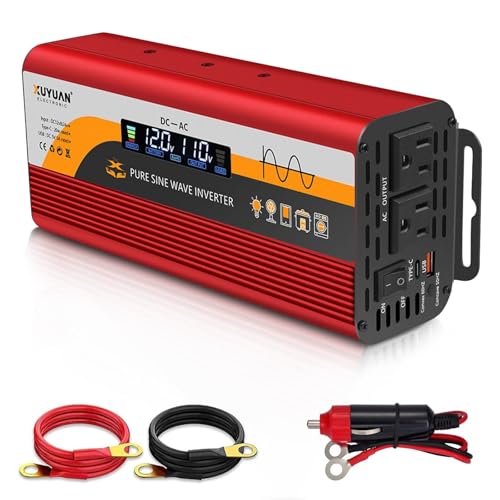 500W Pure Sine Wave Inverter 12V/24V Auto-Detect 50Hz/60Hz Switchable LCD Display Type-C Fast Charging Silent Design Overload & Overheat Protection for RV Home