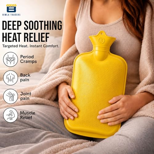 Image of Btag Hot Water Bag (2Ltr) for Pain Relief | Non-Electric Rubber Heating Bottle Period Cramps, Body Aches | Long Heat Retention | Wide Mouth with Leak Proof Cap & Skin Friendly Material (Yellow)