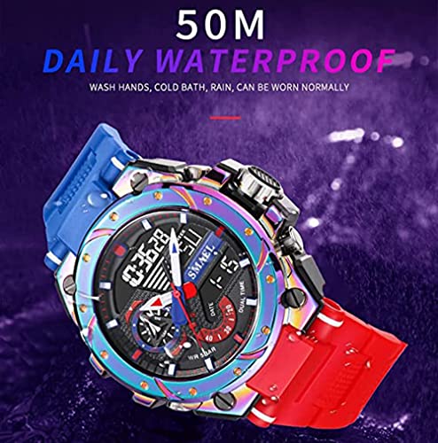 FANMIS Mens Analog Digital Sports Watch Large Face Outdoor Sports Waterproof Military Wrist Watches with Date Multifunction Tactics LED Army Stopwatch (X-Red)3