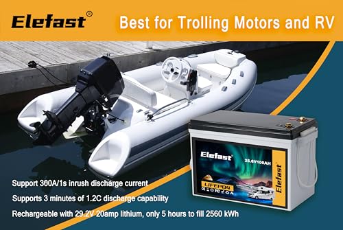 image for Elefast Lifepo4 Battery 100AH 24V Lithium Battery Built-in 100A BMS,Up