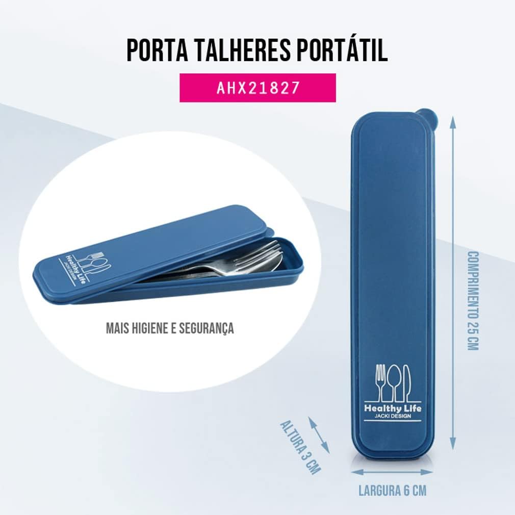 Porta Talheres Marmita Trabalho Viagem Estojo Portatil Tampa Cor:Preto