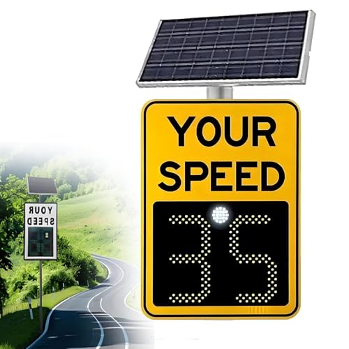 Solar Powered Radar Speed Display Sign - 20"x27"/24"x35" Traffic Feedback Board for Highways, Speed Limit Warning, LED Speed Monitoring, Solar Traffic Safety Device