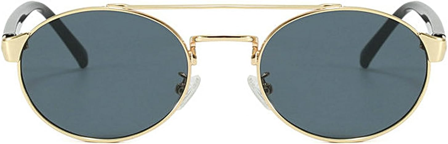 COTIA Vintage Double Bridges Oval Sunglasses for Women Men Fashion Punk Double Beam Small Round Sun Glasses