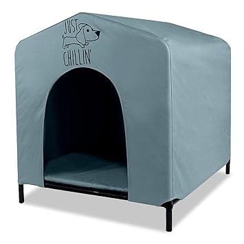 Floppy Dawg Elevated Dog Shelter. Great for Outdoor or Indoor Use. Made of Water Resistant Durable Oxford Fabric. Pet Shelter is Easy to Assemble, Lightweight, and Portable.