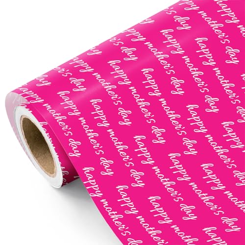 RUSPEPA Muttertag-Geschenkpapierrolle – Mini-Rolle – 43,2 cm x 5 m – Leuchtend rosa „Happy Mother’s Day“-Geschenkpapier für Mama, Muttertag, Geburtstag der Mutter, Dankeschön-Geschenke