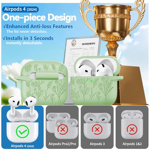 Image of for Airpods 4 Case, Ekoonpft Flower Engraved Cases for Apple AirPods 4th Generation 2024, Soft Silicone Cover for Women Girly with 3-in-1 Cleaner Kit, Keychain, Military Grade Protection