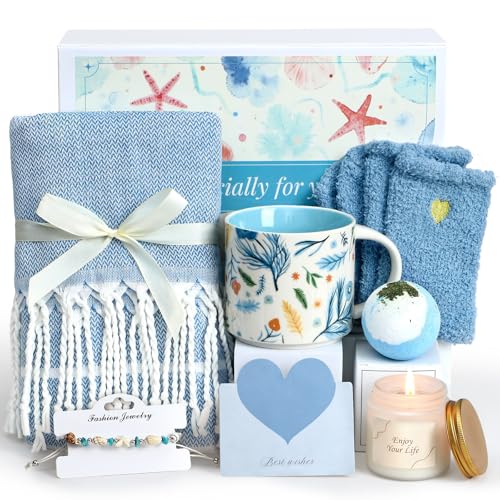 Originales Regalos para Mujer Cumpleaños Set, Personalizada Taza & Vela Perfumada & Sales de Baño & Pulsera & Toallas de Playa, Relajación Regalo para Amiga Hermana Mamá Esposa Novia
