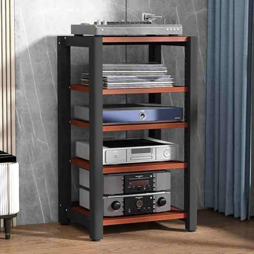 Suelo de pie 5 nivel torre estéreo gabinete para cine en casa Oficina teca madera audio vídeo Rack con reproductor de DVD soporte componente móvil AV Media estante soporte de almacenamiento