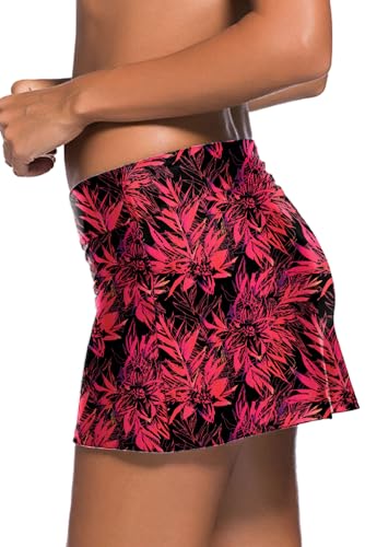 Image of REKITA Women Swim Skirt Solid Color Waistband Skort Bikini Bottom