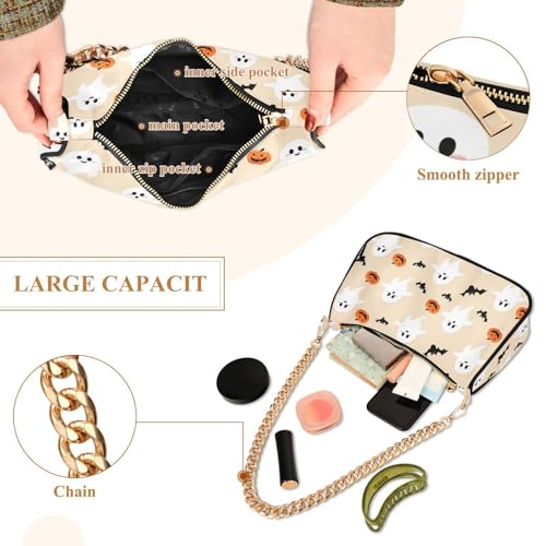 Halloween Pumpkin Ghosts Shoulder Bag for Women, Handbag with Chain Strap, Soft Purse Tote Bag for Ladies4