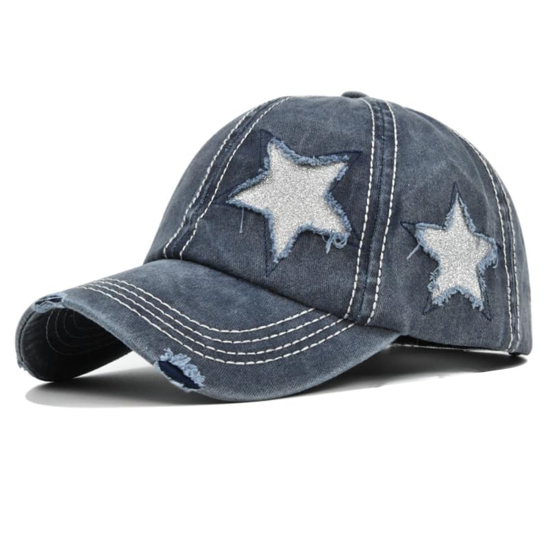 Image of Washed Scratch Frayed Baseball Cap Retro Adjustable with Five-Pointed Stars for Men Women Trucker Cap Unisex