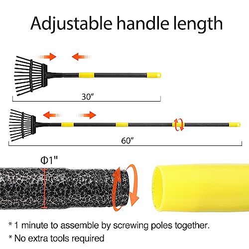 Oliynedy Leaf Rake for Gardening, Adjustable Metal Garden Rake for Leaves Long Handle 30-60", 11 Tines 9" Wide Small Lawn Collapsible Yard Adult Kids Rake for Camping Flower Beds Mulch Shrub by Oliynedy - Image 4