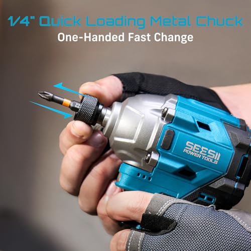 Image of SEESII 16.8V Impact Driver Kit 1 /4 inch, 1327In-lbs Cordless Impact Driver Set | 2x2.0Ah Batteries, 150N.m Max Brushless Power Impact Driver, 16Pcs Drill Bits, 0-3300RPM Variable Speed