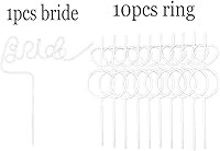 Vista 3 de Juego de 11 pajitas para decoración de despedida de soltera, pajitas blancas para novia + anillo de diamante, 11 piezas, suministros de despedida