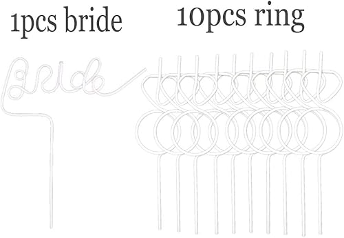 Miniatura 3 de Juego de 11 pajitas para decoración de despedida de soltera, pajitas blancas para novia + anillo de diamante, 11 piezas, suministros de despedida de