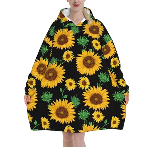 Sweat à capuche plaid pour soirée hiver cocooning motif tournesol