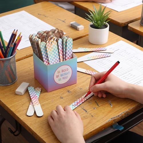 Outus 101 Pcs Pastel Checkered Flip Name Sticks Classroom Name Sticks with Storage Cup for Back to School Teacher Student Grouping Classroom Must Haves by Outus - Image 4