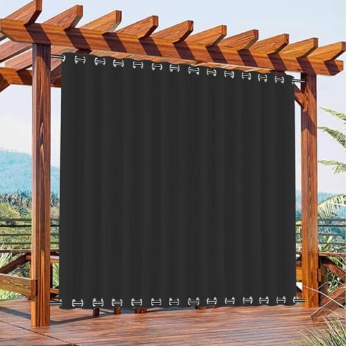 MelHorar Cortinas de Exterior para Patio Impermeables Cortinas Opacas con Ojales Superiores e Inferiores, Bloqueo Solar Cortina de Privacidad para Cenador, 1 Pieza, An132cm x Al120cm, Negro