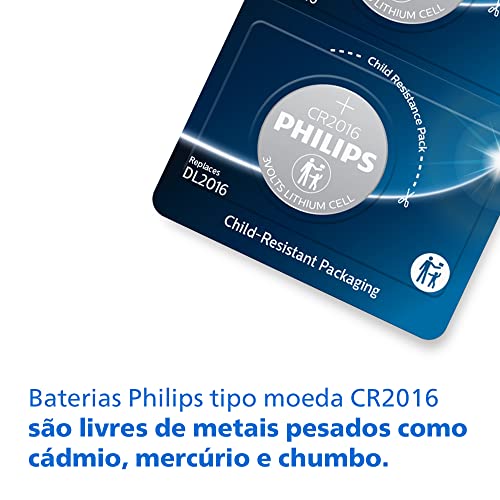 Bateria Philips de Lítio do tipo moeda CR2016 com 5 unidades - CR2016P5B/59