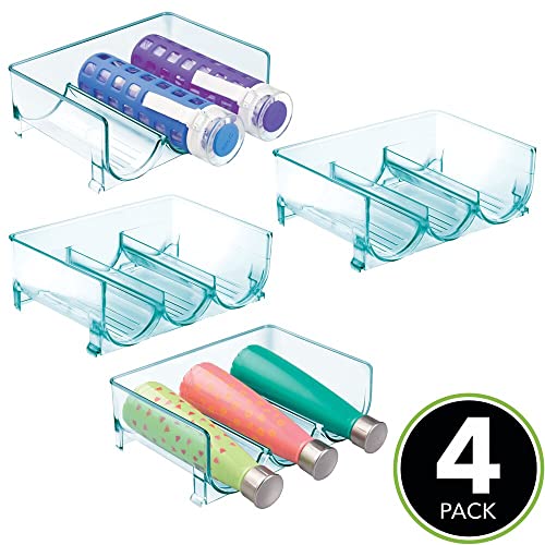 Mdesign Stackable Plastic 3 Bottle Refrigerator Wine Rack - Kitchen Storage Organizer For Champagne, Wine Or Water Bottles - Stacking Wine Organizer For Fridge - Ligne Collection - 4 Pack - Blue Tint #TOP1