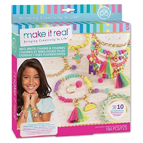 Make It Real: Neo-Brite Chains & Charms Kit - Create 10 Unique Cord & Tassel Charm Bracelets, 195 Pieces, Includes Play Tray,DIY Playful Charm & Jewelry Kit, Tweens & Girls, Arts & Crafts, Ages 8+ Cover