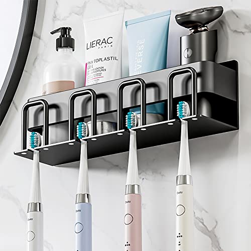 Rangement brosse à dents électrique mural noir 4 places sans trou - 8
