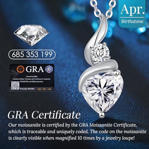 Moissanite Heart Pendant Necklaces for Women，925 Sterling Silver Gold Plating Necklace with Birthstone，Ideal Anniversary Present or Birthday Christmas Valentine Engagements Mothers Day Jewelry Gifts for Mom Wife Her Girlfriend3