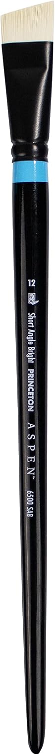 Princeton Aspen, Glare-Free Indoor/Outdoor Brush for Acrylic & Oil, Series 6500S Short Angle Bright Synthetic, Size 12 (P6500SAB12)
