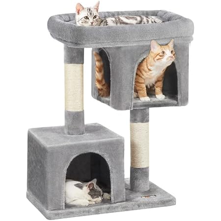 Feandrea Cat Tree, 33.1-Inch Cat Tower, L, Cat Condo for Large Cats up to 16 lb, Large Cat Perch, 2 Cat Caves, Scratching Post, Light Gray UPCT61W