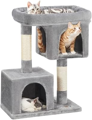 Feandrea Cat Tree, 33.1-Inch Cat Tower, L, Cat Condo for Large Cats up to 16 lb, Large Cat Perch, 2 Cat Caves, Scratching ...