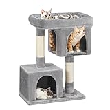 SONGMICS Cat Tree with Sisal-Covered Scratching Posts and 2 Plush Condos Cat Furniture for Kittens Light Gray UPCT61W