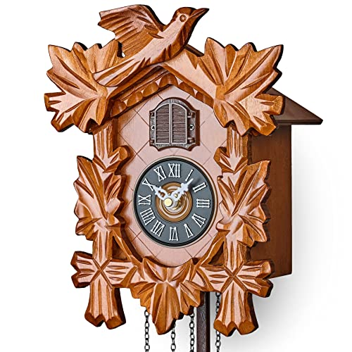 Timegear Small Cuckoo Clock With Night Mode, Hand Carved Bird And Swinging Pendulum (Cherry) #TOP4