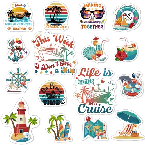 Cosmisun Cruise Door Decorations Magnetic - 16PCS Tropical Hawaiian Cruise Door Magnets Retro Nautical Cruise Ship Door Decorations Stickers for Hawaii Vacation Trip Carnival Cabin Party Decor