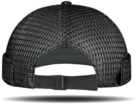Hfppkn 10pcs Men's Mesh Brimless Docker Caps Unisex Adjustable Beanie Cap Rolled Cuff Retro Hat Summer Worker Sailor Hat Skullcap Black - 1