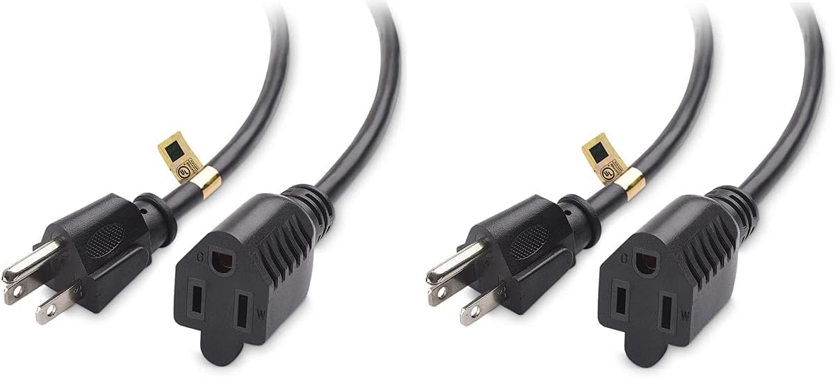 6 Foot (2 Pack) Power Extension Cord - 16 AWG Power 3 Prong Appliance Extension Cable Cord - 125 Volts, 13 Amps - UL Listed