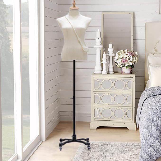 Miniatura 6 de Vestido de maniquí femenino con ruedas, altura ajustable de 51 a 75 pulgadas, cuerpo de torso de maniquí, superficie de maniquí de costura hecha de