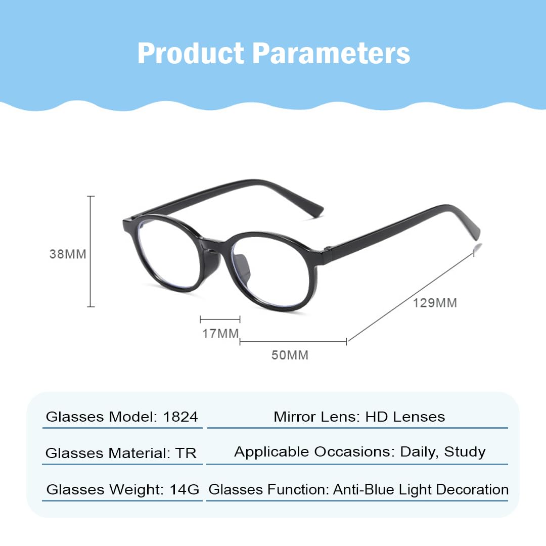 SYGA Children's Anti-Blue Light Glasses Retro Round Black Frame Cute Kids Suitable For Age 4 to 12 Years old 2