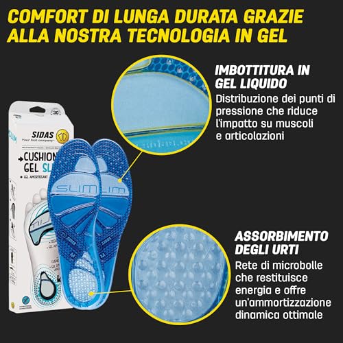 Sidas Gel Slim, Solette In Gel Ammortizzanti E Antibatteriche, Solette Per Camminare O Lavorare, Comfort E Traspirabilità, Uomini E Donne - 3