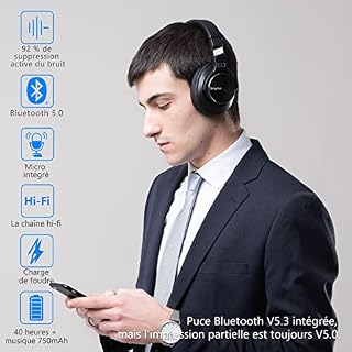 Srhythm NC75 Pro Casque Audio sans Fil Bluetooth V5.0 à Réduction de Bruit Active, Jusqu´à 40H, Casque Supra-Aural… – Image 3