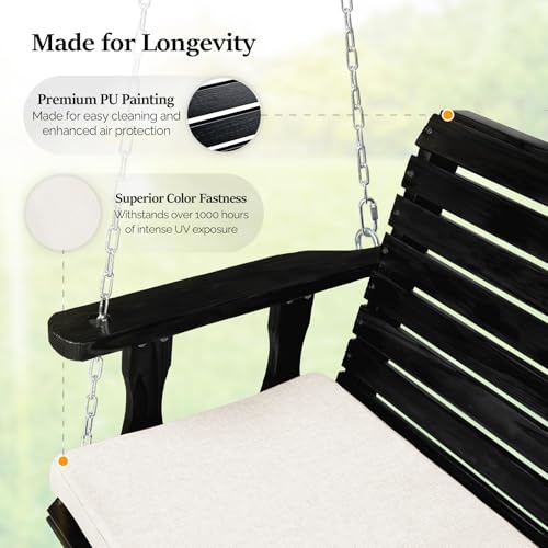 Image of VINGLI 4 FT Heavy Duty Porch Swing with Cushion, 880 LBS Wooden, Black