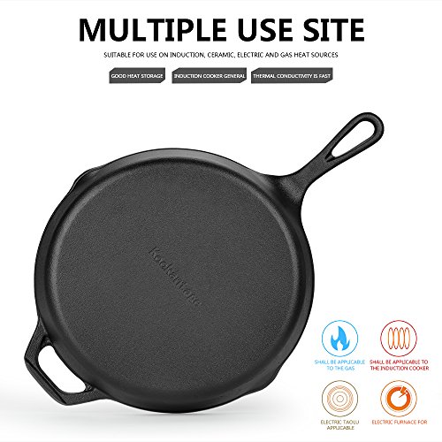 Kookantage Pre-Seasoned Cast Iron Skillet 12in Iron Pans with One Silicone Hot Handle Holder - 12.5 Inch