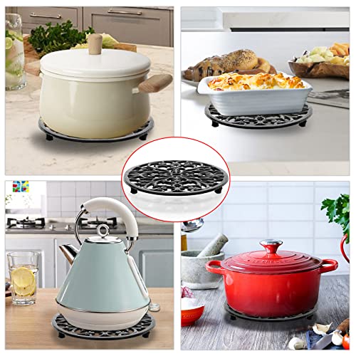 SUMTree Oval Cast Iron Trivet, Decorative Heavy Duty Hot Pot Holder Mat, Vintage Pattern Cast Iron Trivet with Rubber Pegs for Kitchen Dining Table