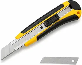 Estilete Profissional Retrátil com 3 Lâminas Refil - Multiuso Lâmina Segmentada Corte, Antiderrapante, Preciso, Lâmina de Aço Afiada, Uso Prático para Papelão, Papel, Cartão, Embalagens, Artesanato