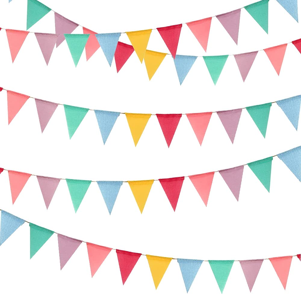 Jaragar 72 Flags 60Ft Fabric Bunting Banner, Imitated Linen Bunting Garlands Colorful Waterproof Pennant Flags Outdoor Indoor Hanging Decoration for Home, Garden, Wedding, Birthday, Party