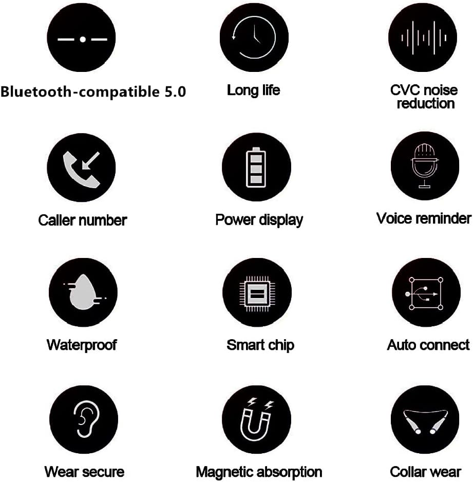 Bluetooth 5.0 Wireless Neckband Deep Bass Headphones, Lightweight Waterproof Sports HiFi Stereo Music Headset, Long Battery Life Active Noise Canceling,Blue