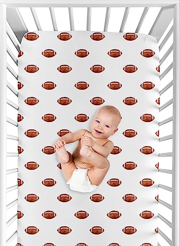 Image of Sweet Jojo Designs Fitted Baby Crib Sheets (Football) for Boys, Infant Nursery, Toddler Room - Standard Size (Brown & White Sports Balls for the Classic, Watercolor, Vintage Sport Theme Collection)