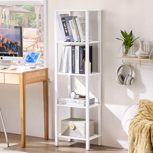 YUFAM 54in Tall 5-Tier Narrow Bookcase White