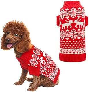 BINGPET Classic Dog Jumpers Red Pet Sweater with Cute Reindeer for Puppy Small